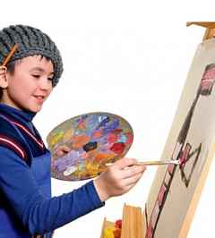 Kids Paint on canvas includes pint and brush.